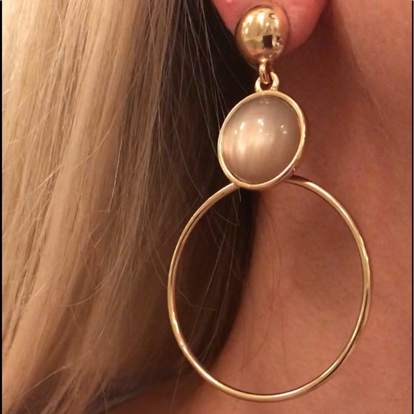 NEW MOTHER OF PEARL & GOLD TONE HOOP EARRINGS! - Picture 5 of 8